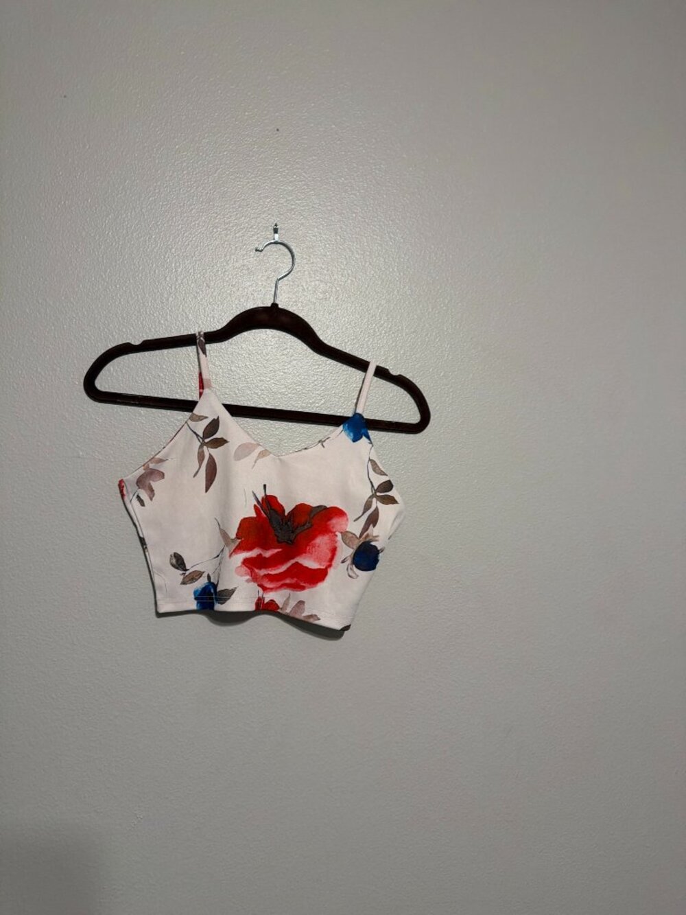 White Floral Print Cami Crop Top